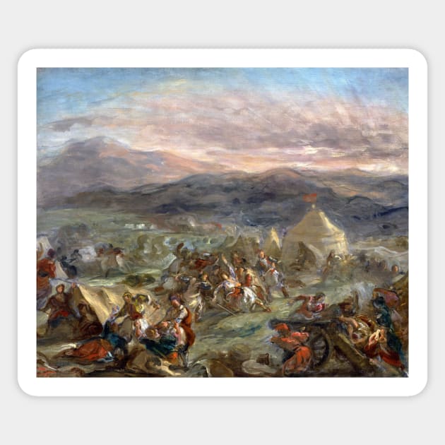 Botzaris Surprises the Turkish Camp and Falls Fatally Wounded by Eugene Delacroix Sticker by Classic Art Stall